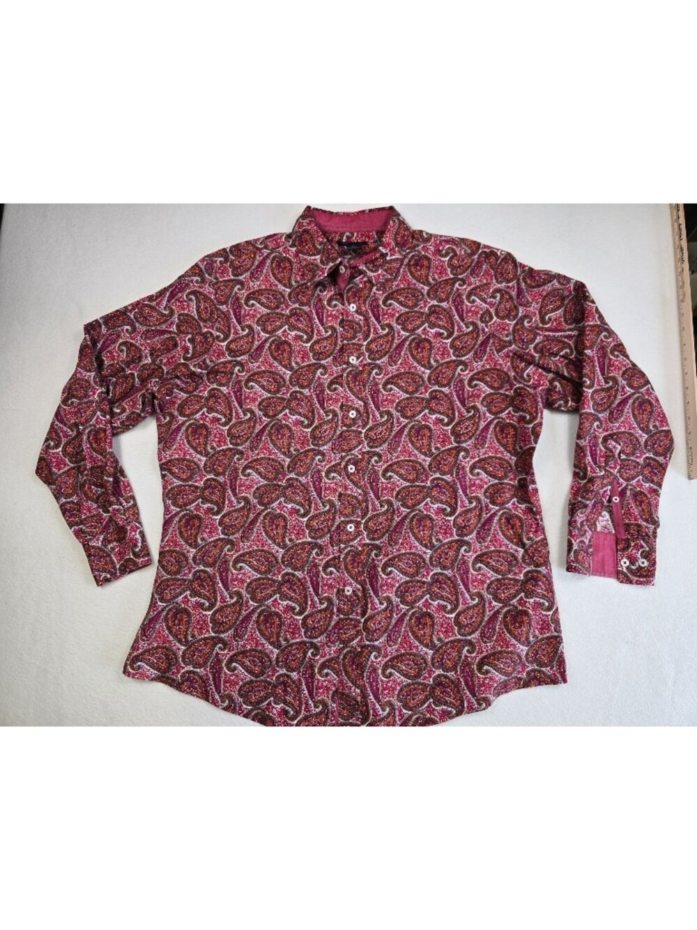 Cremieux Mens Paisley Long Sleeve Shirt XL 100% Cotton Red & Pink